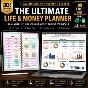 Planejador digital + Planilha de orçamento para iPad | Planejador de vida e finanças | Controle de orçamento em Excel e Planilhas Google | Controle de finanças e despesas