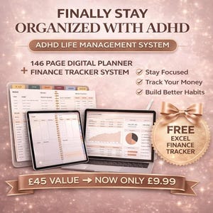 All-In-One Life Management System, ADHD Digital Planner for GoodNotes, Hyperlinked Productivity, Budget Planner + Free Excel Finance System