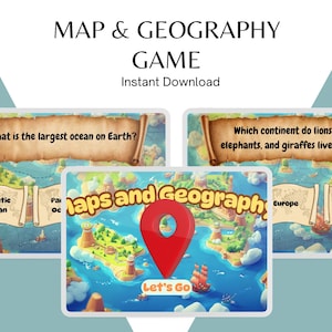 Maps & Geography Game for Kids, Printable and Digital Learning Activity, Fun Educational Trivia, Homeschool Social Studies