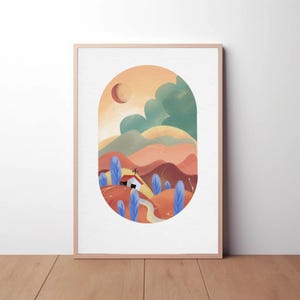 Satin Art Print, Whimsical Landscape Poster, Home Decor, Boho Wall Art, Gift Idea for Art Lovers, Modern Aesthetic