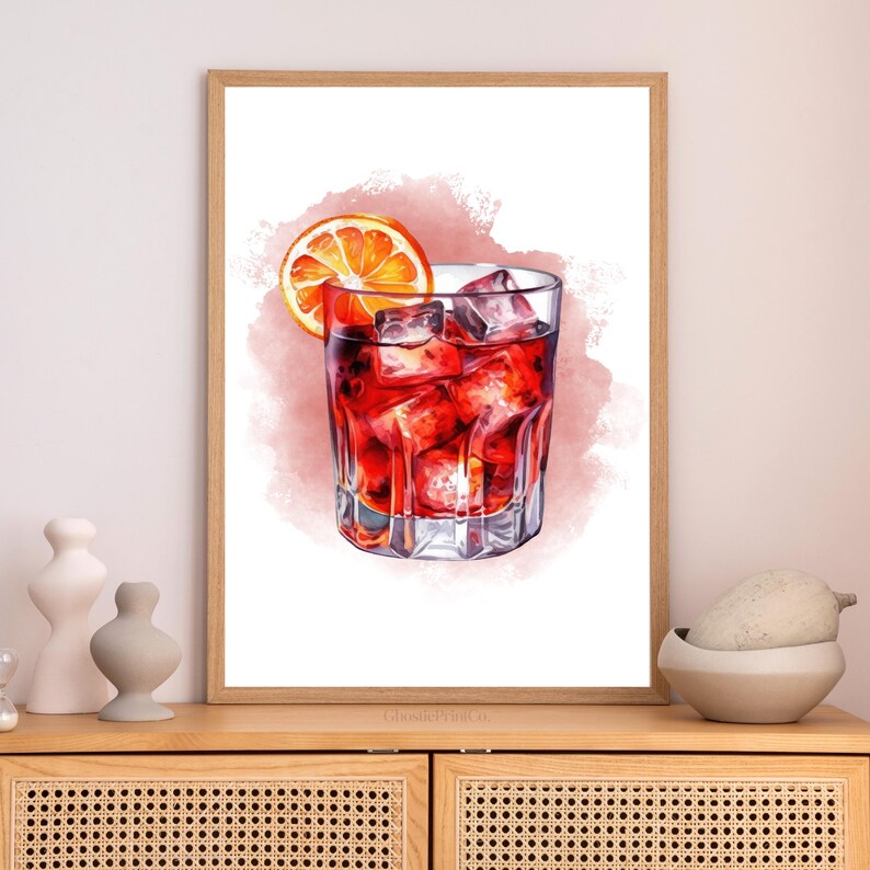 Negroni Watercolor Printable Wall Art Print, Classic Italian Aperitif ...
