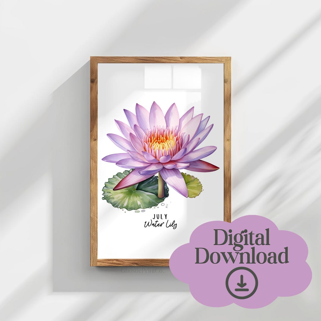 July Birth Flower Print, Watercolor Water Lily Art (digital Download ...