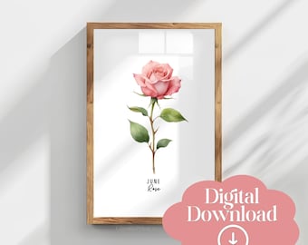 June Birth Flower Rose Watercolor Print, Botanical Wall Art (Digital Download)