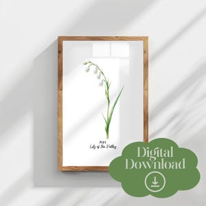 May Lily of the Valley Birth Flower Printable, Botanical Wall Art, Watercolor Painting, Instant Download, Spring Home Wall Decor