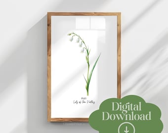 Lily of the Valley Watercolor Print, May Birth Flower Art (Digital Download)