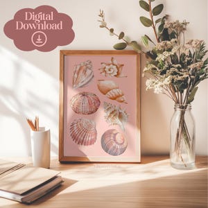 coastal wall art seashells print digital art download cute summer art print girly wall art trendy beach house decor, version 3