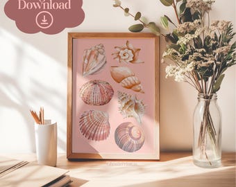 Muschel Aquarell Druck, Küsten Sommer Wandkunst (Digitaler Download)
