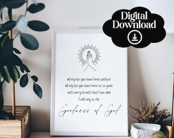 Goodness of God songtekst kunst aan de muur, christelijke inspirerende print, aanbiddingslied decor, Faith Home kunst aan de muur, zwart-wit minimalistische poster