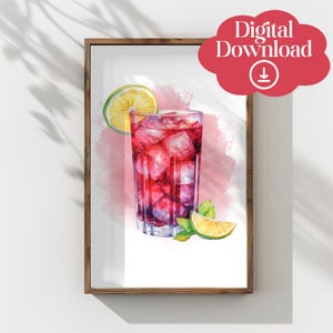Tinto de Verano Watercolor Printable Wall Art Print, Home Bar Decor, Trendy Wall Art, Cocktail Poster, Bar Cart Print, Kitchen Wall Art