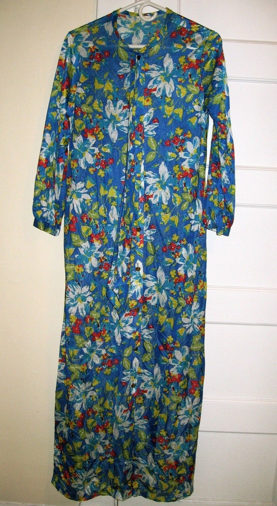 Vintage 70s 80s colorful floral nylon long MAXI ho