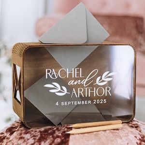 Mariage minimaliste, boîte pour cartes de mariage personnalisée avec verre acrylique, boîte à souvenirs de mariage pour cartes de voeux, boîte pour cartes en bois et cadeaux