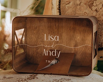 Wood Wedding Money Box,  Wedding Card Box with Slot, Personalized Wedding Gift,  Custom Memory Box,  Minimalist Acrylic Glass Card Box