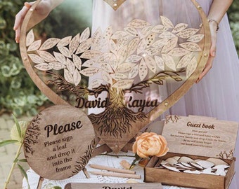 Wedding Guest Book Alternative, Personalized Family Tree Guest Book Wedding - Wood Heart, Unique Wedding Rustic Decor, Gift Drop Box Heart
