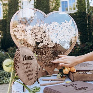 Libro degli ospiti per ricevimento di nozze, scatola dei desideri, alternativa al libro degli ospiti personalizzato, libro degli ospiti a forma di albero, decorazione rustica per matrimonio, scatola a forma di cuore
