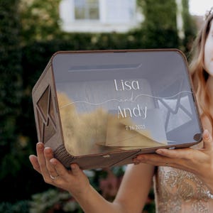 Scatola minimalista in legno per biglietti da matrimonio, scatola personalizzata in acrilico per biglietti da matrimonio, scatola per soldi, scatola con fessura per biglietti e buste