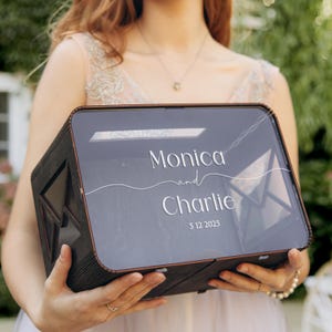 Caja de madera y acrílico para tarjetas de boda personalizada, organizador de sobres, tarjetero, hucha para regalos, decoración rústica de recuerdos, caja de recuerdos