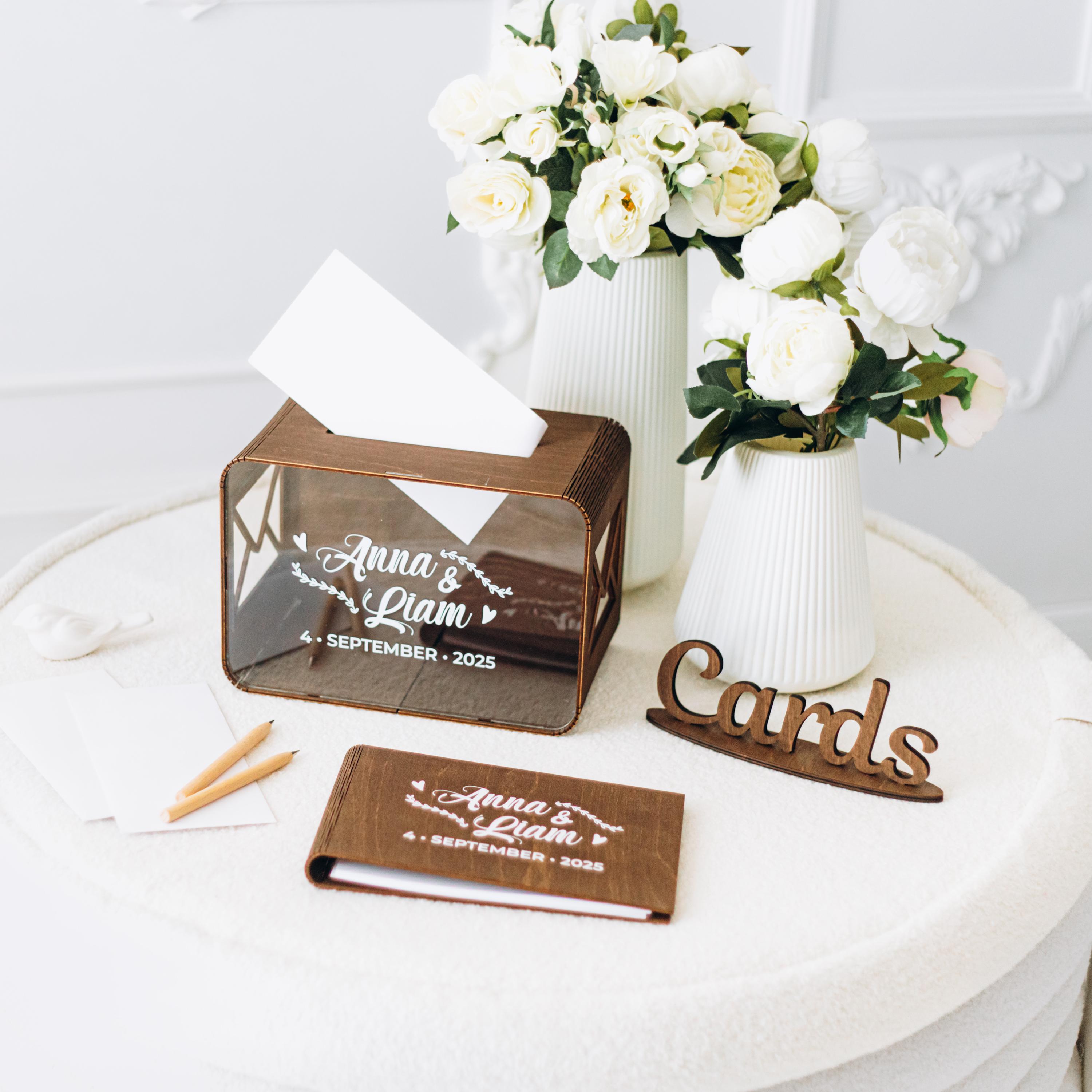 Wedding Sets - Guest Book and Card Box, Wedding Money Box, Personalized Wedding Guest Book, Wooden Wedding Decor, Guest Book for Photos