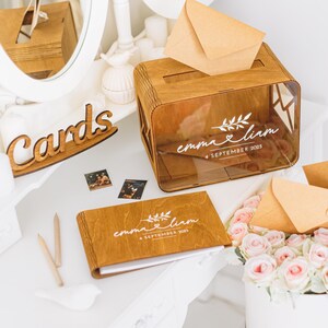 Coffret coffret mariage et livre d'or, livre d'or personnalisé, décoration minimaliste en bois pour mariage, cadeau d'anniversaire unique, coffret cadeau personnalisé