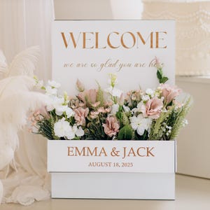 Baby Shower Decor- Welcome Sign Flower Box , Floral Event Sign Display,Personalized Flower Box Sign, Flower Box Wedding Welcome Sign