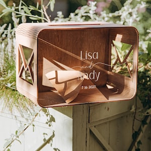 Boîte pour cartes de mariage personnalisée, décoration de mariage rustique, boîte aux lettres de mariage bohème, tirelire de mariage, bois acrylique, chemin de table en gaze, souvenir