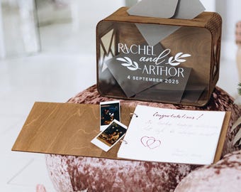 Wedding Card Box, Wedding Décor, Custom Wooden Guest Book and Card Box, Personalized Wedding Decoration, Wedding Sign, Wooden Pens