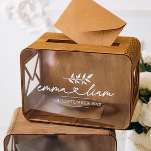 Boîte pour cartes de mariage personnalisée en bois avec fente, Boîte pour cartes minimaliste en verre acrylique, Boîte pour cartes de remise des diplômes personnalisée, Cadeau d'anniversaire unique