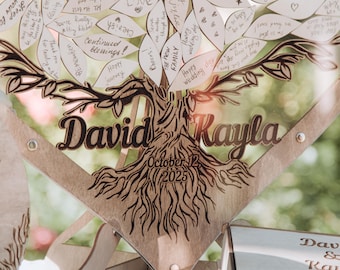 Libro de visitas de madera personalizado, alternativa, caja de recuerdos bohemia, caja de regalo con forma de corazón, decoración para ceremonias de boda, árbol genealógico de bodas, letrero para libro de visitas