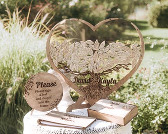 Libro de visitas de madera personalizado, alternativa, caja de recuerdos bohemia, caja de regalo con forma de corazón, decoración para ceremonias de boda, árbol genealógico de bodas, letrero para libro de visitas