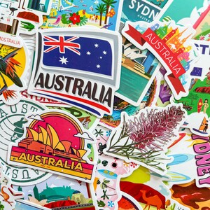 50 autocollants de voyage australiens aléatoires, autocollants australiens pour touristes, autocollants kangourous et koalas, autocollants imperméables pour bagages, bouteille d'eau