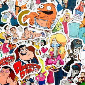 50 Random American-Dad Stickers, Hilarious Adult Animation Stickers, Funny Cartoon Stickers, Waterproof Stickers for Water Bottle, Laptop