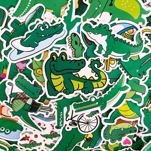 50 Random Alligator Stickers, Kawaii Cartoon Crocodile Stickers for Kids, Waterproof Animal Stickers for Journals, Laptops, Water Bottles