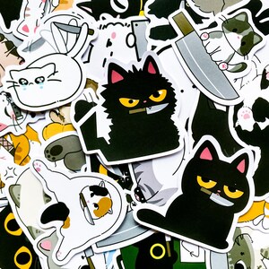 50 pegatinas de gatos divertidas al azar, pegatinas de memes de gatos con cuchillos, pegatinas de gatos kawaii, pegatinas impermeables para diarios, álbumes de recortes y botellas de agua