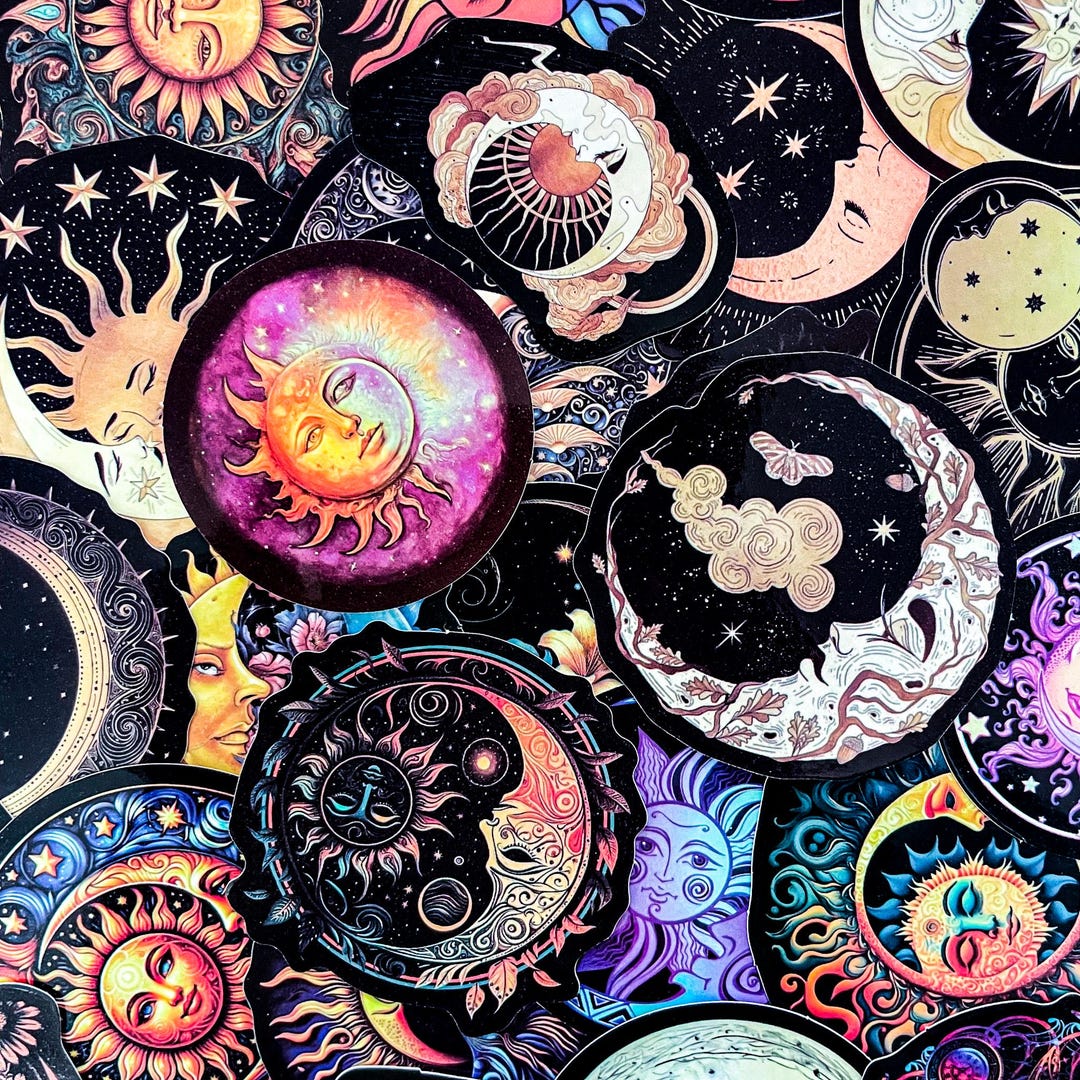 50 Random Sun and Moon Stickers Pack, Celestial Aesthetic Stickers ...