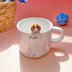 Custom Pet Cup with 3D Dog Cat Figurine, Handmade Ceramic Mug with Name, Cute Hand-Painted Dog Cat Mug, Personalized Gift for Pet Lovers,Mom