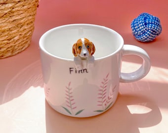 Custom Pet Cup with 3D Dog Cat Figurine, Handmade Ceramic Mug with Name, Cute Hand-Painted Dog Cat Mug, Personalized Gift for Pet Lovers,Mom
