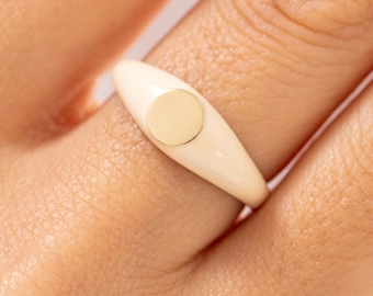 14K Solid Gold Signet Ring: Dainty Engravable Pinky Ring,