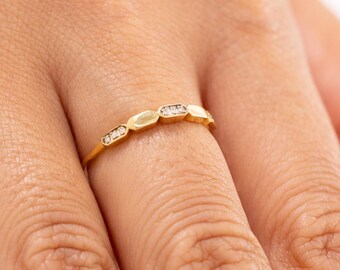 14K Solid Gold Geometric Ring with Natural Stones