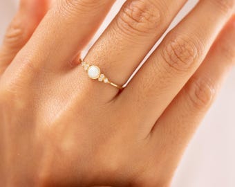 Dainty 14K Solid Gold Opal Ring: Minimalist October Birthstone