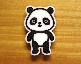 Laser Cut Etched Acrylic Brooch Panda Cute Black and White