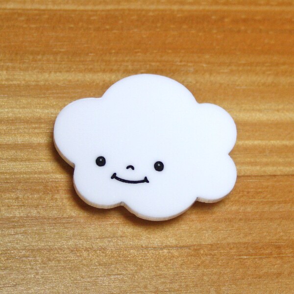 Laser Cut Acrylic Brooch White Happy Cloud Cute
