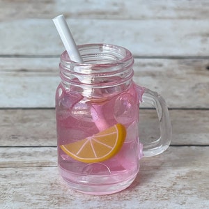 Pink Lemonade with Lemon Slice in Mason Jar mug for Smart Doll, American Girl, Ruby Red Fashion Friends Ice Cream Snack