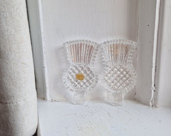 Scottish thistle dishes: Pair of really cute, 1960s cut glass thistle shaped ring or trinket trays, Bohemia Glass, Made in Czechoslovakia