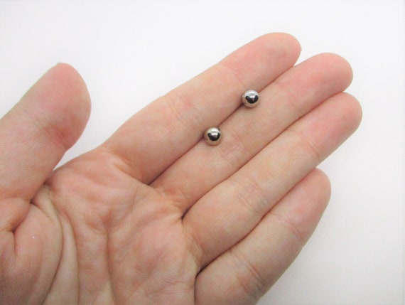Silver ball earrings: sphere stud micro earrings,… - image 1
