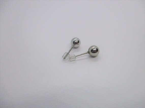 Silver ball earrings: sphere stud micro earrings,… - image 2