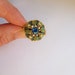 Costume aquamarine ring: Glamorous gold tone filigree costume aquamarine, sapphire and pearl cocktail ring, aquamarine ring, adjustable