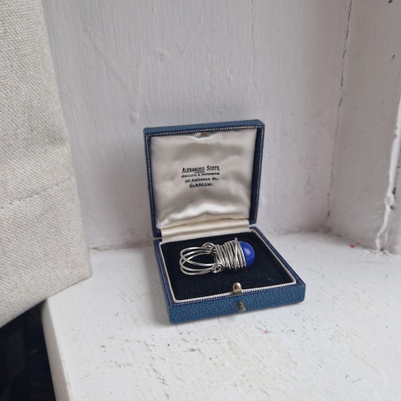 Wire wrapped ring: large statement bright blue gl… - image 3