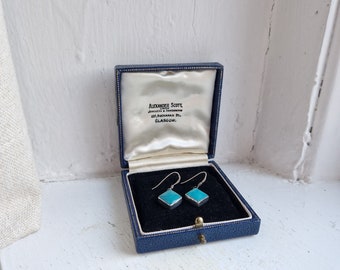 Sterling turquoise earrings: lovely OOAK hallmarked 925 sterling silver & turquoise gemstone inlaid earrings with earwires for pierced ears