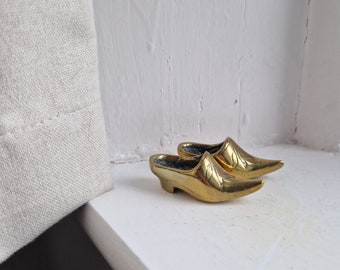 Tiny brass shoes: pair of sweet miniature pointy witchy solid brass shoes or clogs with engraved design, pair of small brass shoe ornaments