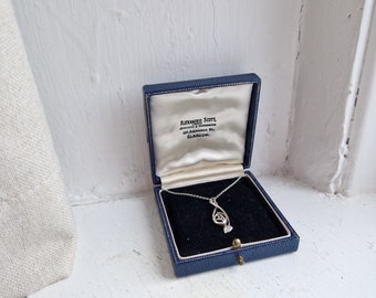Sterling Mackintosh pendant: Dainty polished filigree hallmarked sterling silver drop pendant necklace, Charles Rennie Mackintosh style