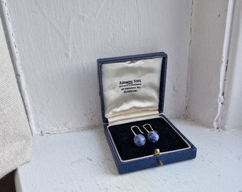 Sterling sodalite earrings: lovely OOAK hallmarked 925 sterling silver and sodalite gemstone inlaid earrings with earwires for pierced ears